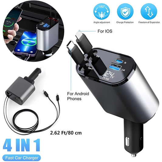 Chargeur de Voiture Rétractable 4en1